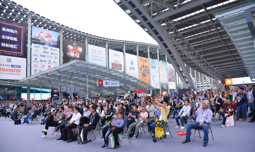 The exhibitors gathered in the square